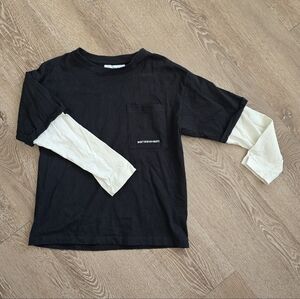 Zara Kids Black and Cream Long Sleeve Tee